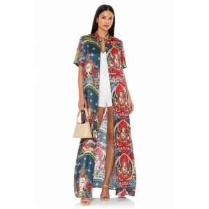 CITRON Santa Monica Duster Womens M Asian Silk Boho‎ Velvet Burnout Artsy